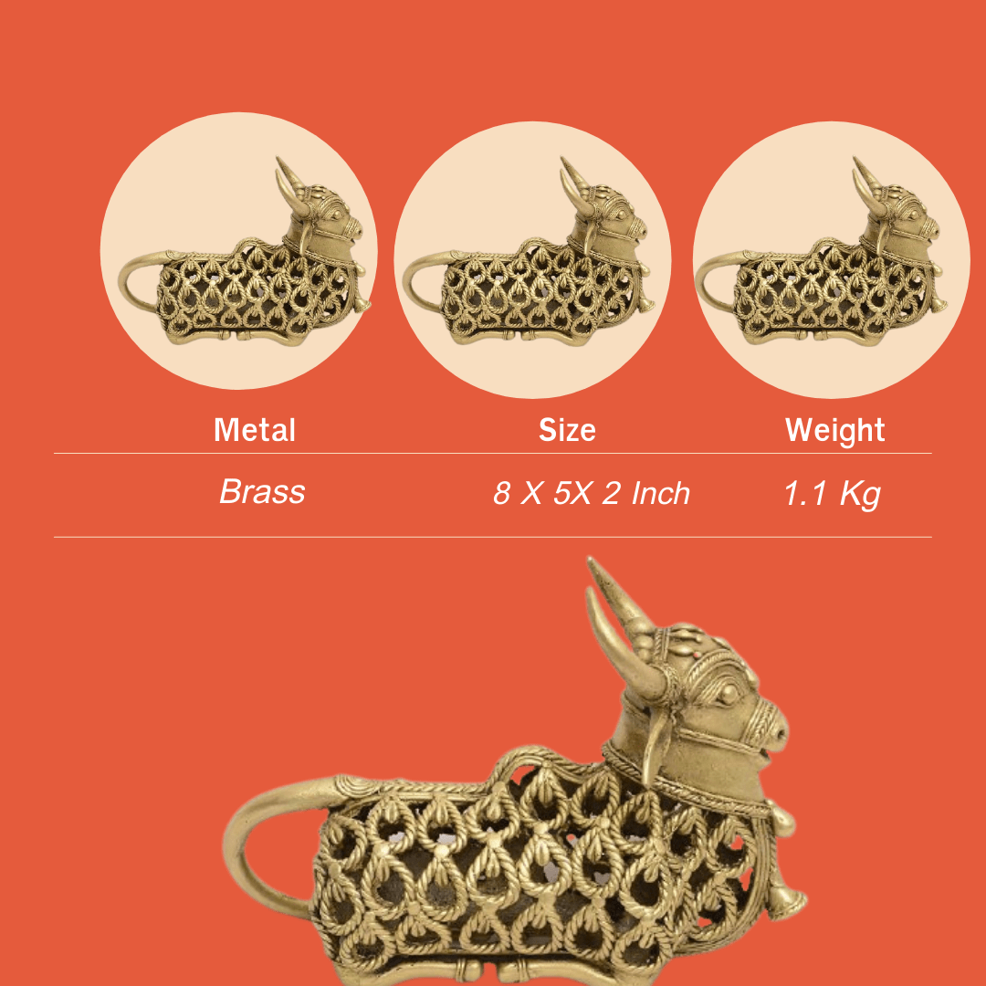 Pratibha Art Bastar Art Nandi: 3" * 4" 1.2 KG Bastar Art Jali Nandi