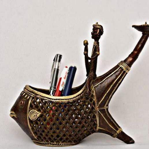 Pratibha Art Bastar Art Pen Stand 7" Fish Pen Stand