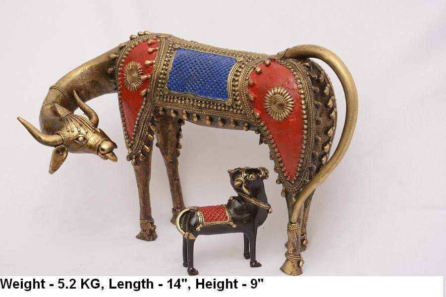 Pratibha Art brass cow and calf Kamdhenu Cow and Calf