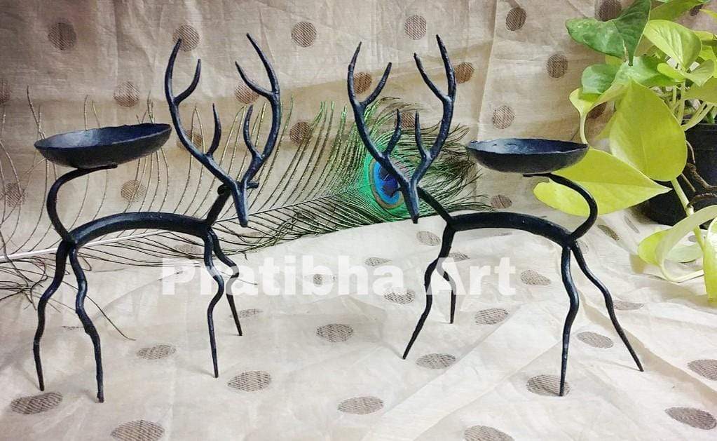 Pratibha Art Deer Diya and Candle Stand Deer Pair Diya and Candle Stand