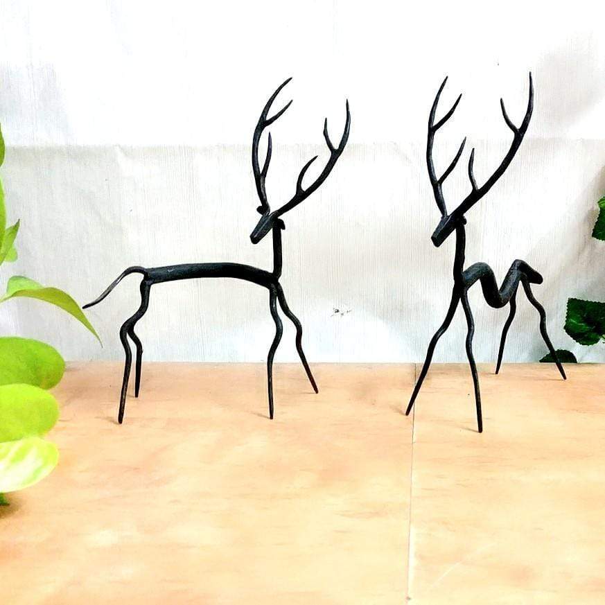 Pratibha Art Deer Diya and Candle Stand Deer Pair Table Top Wrought Iron