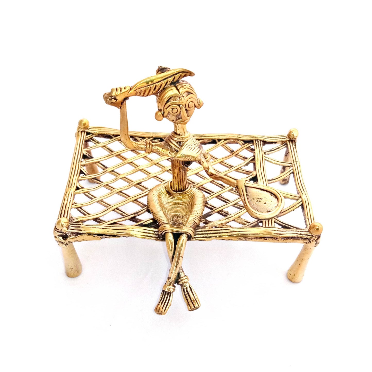 Pratibha Art Deer Pair Tribal Woman Doing Makeup on Khatiya