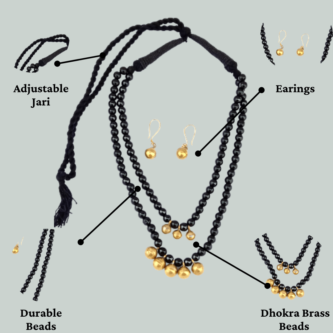 Pratibha Art Dhokra Jewellary Dhokra Art Jewelry- Black and Golden Beads