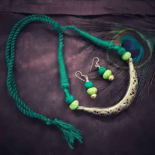 Pratibha Art Dhokra Jewellary Dhokra Art Jewelry-Green Jari