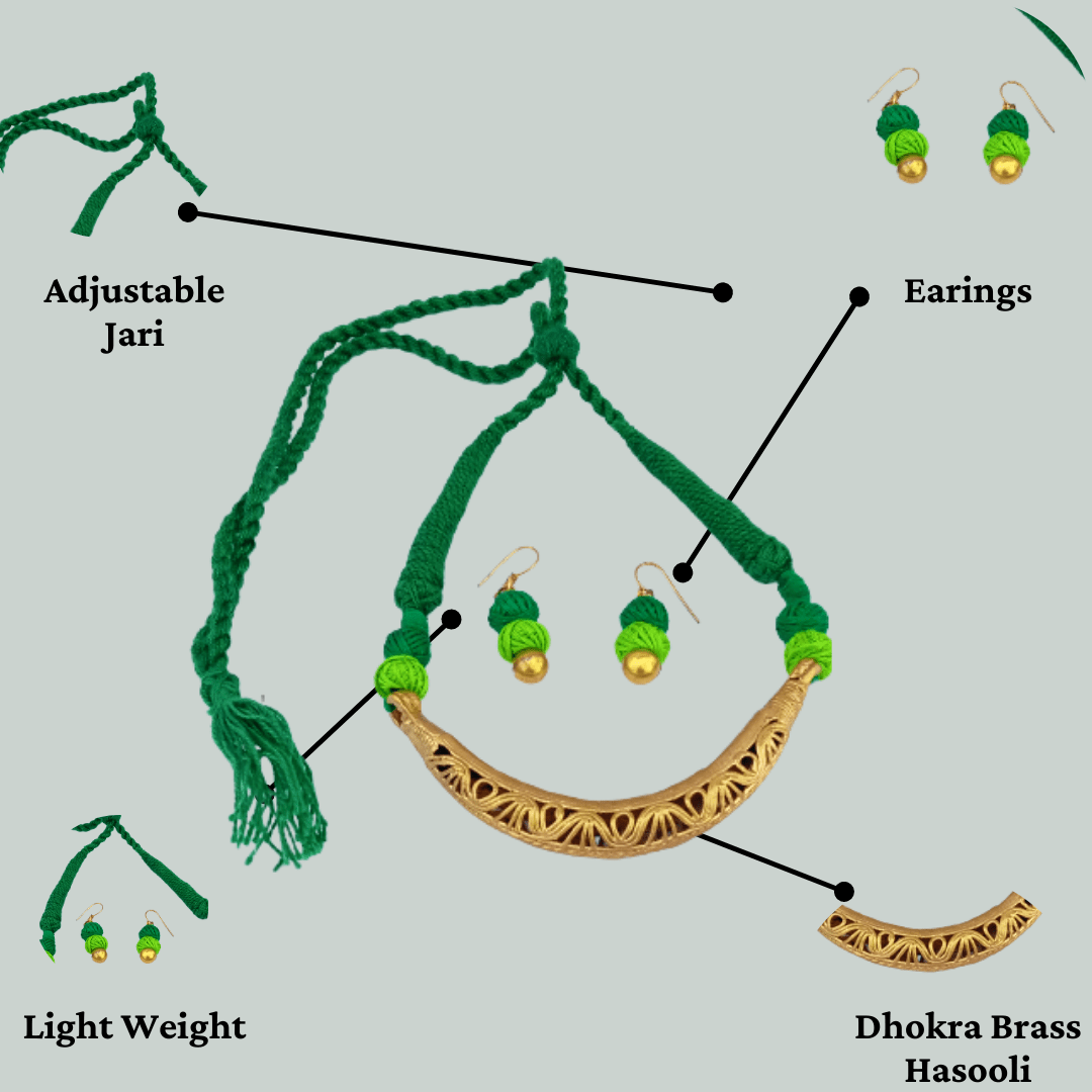 Pratibha Art Dhokra Jewellary Dhokra Art Jewelry-Green Jari