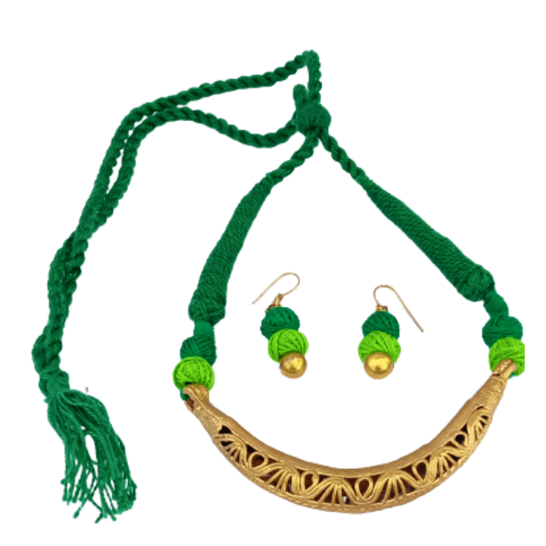 Pratibha Art Dhokra Jewellary Dhokra Art Jewelry-Green Jari