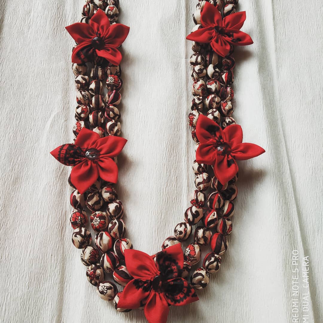 Pratibha Art Dhokra Jewellary Three Layers Bead Fabric Jewelry