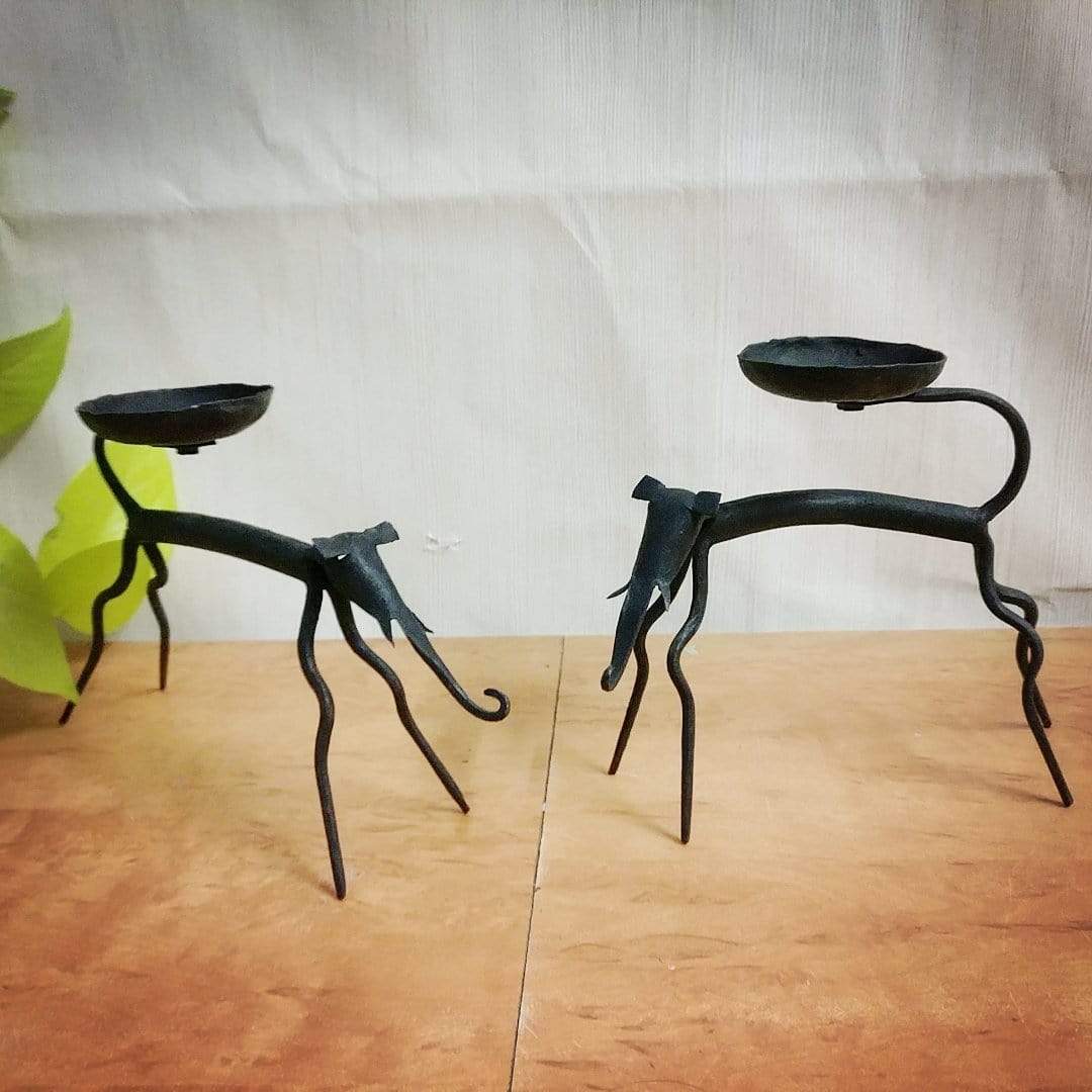 Elephant Pair Diya and Candle Stand