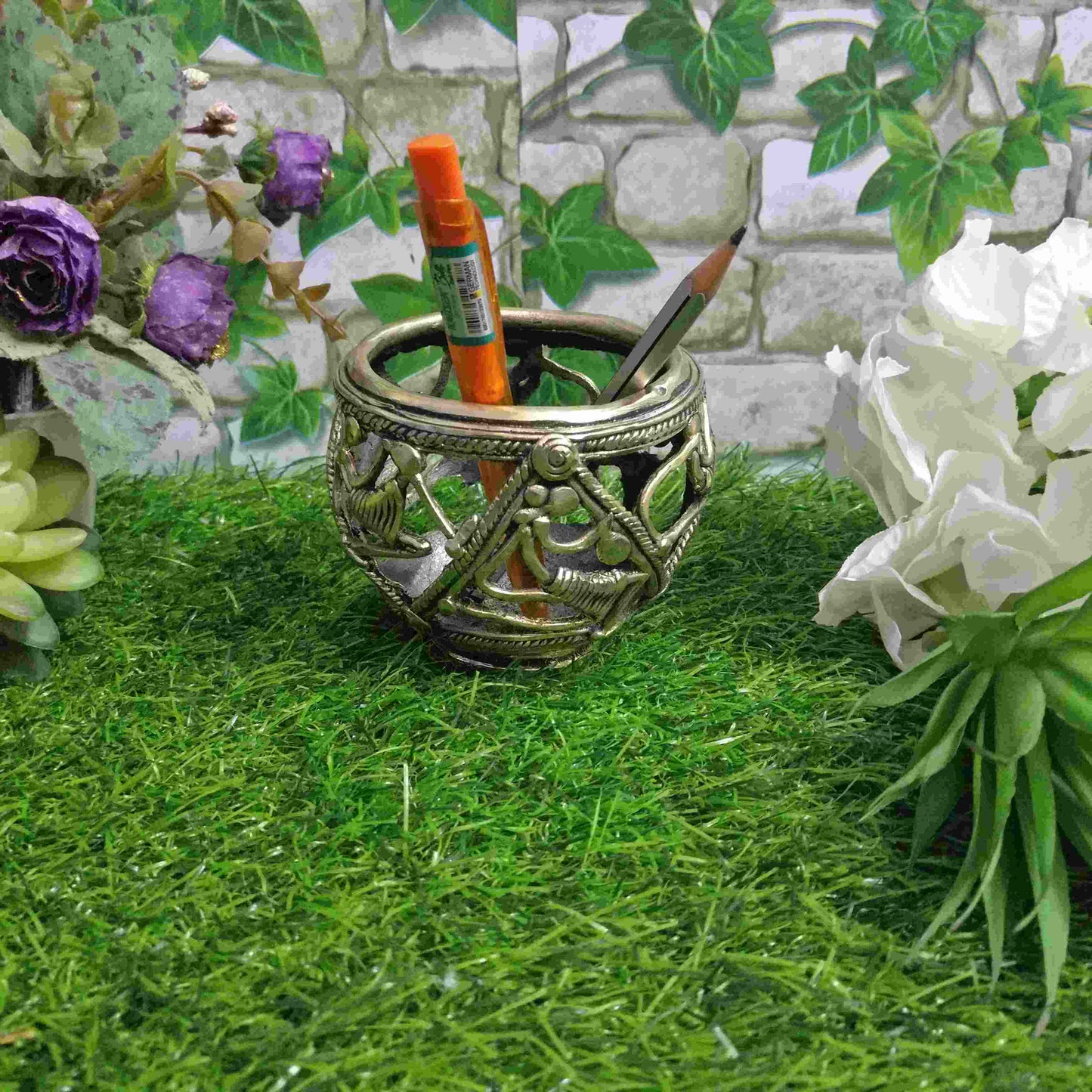 Pratibha Art Pen Stand 4.5" Pen Stand - Dhokra Art