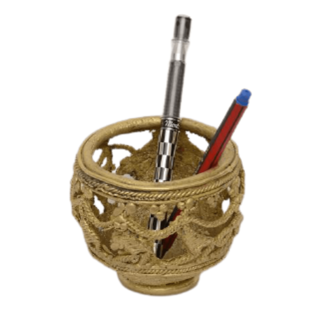 Pratibha Art Pen Stand 4.5" Pen Stand - Dhokra Art Tribal