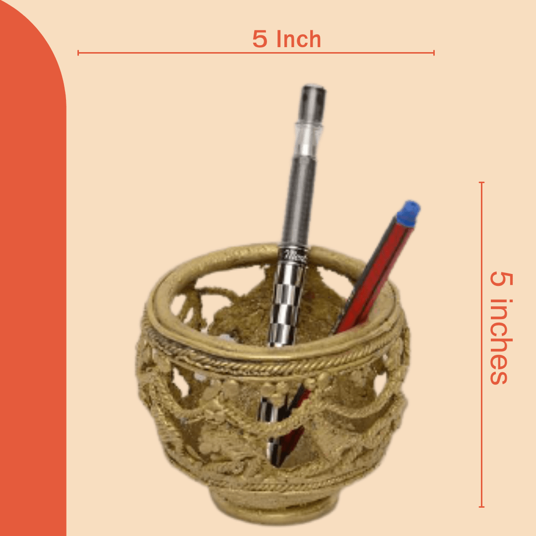 Pratibha Art Pen Stand 4.5" Pen Stand - Dhokra Art Tribal