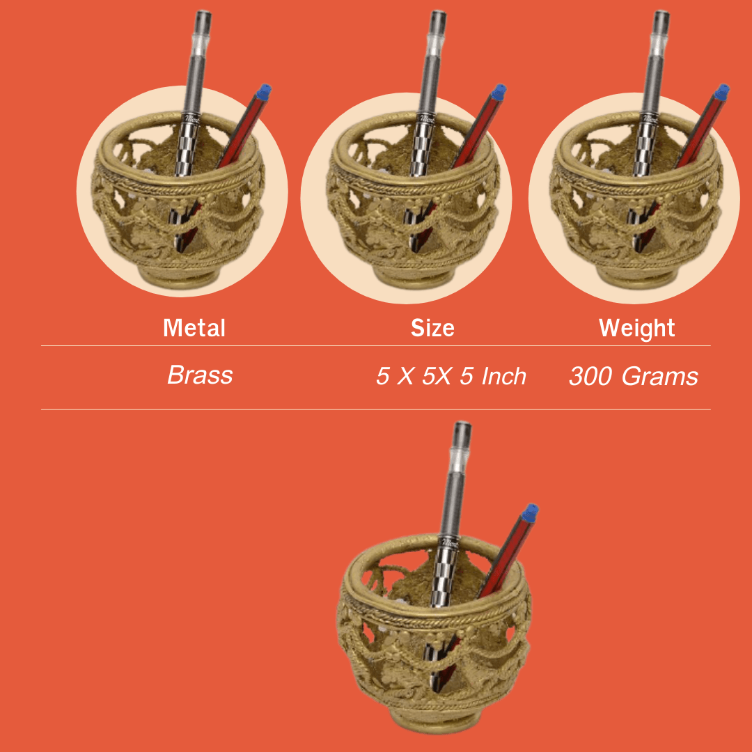 Pratibha Art Pen Stand 4.5" Pen Stand - Dhokra Art Tribal