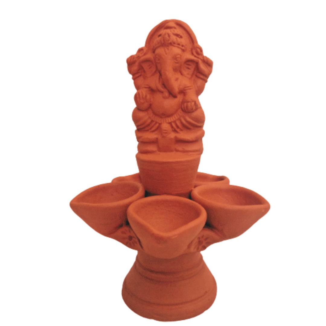 Pratibha Art Terracotta Diya Ganesh Panch Diya