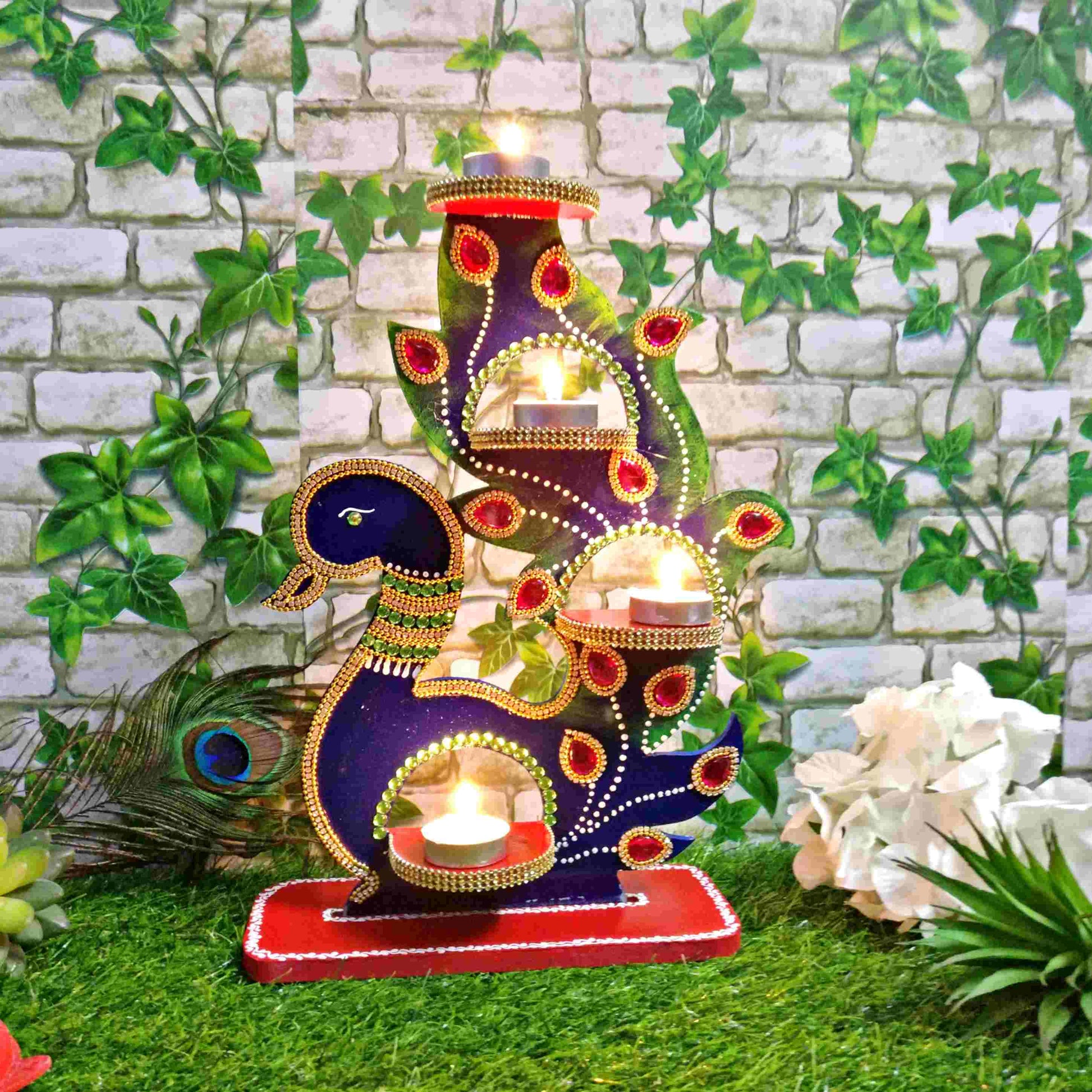 Pratibha Art Wall Decore Peacock Diya Stand
