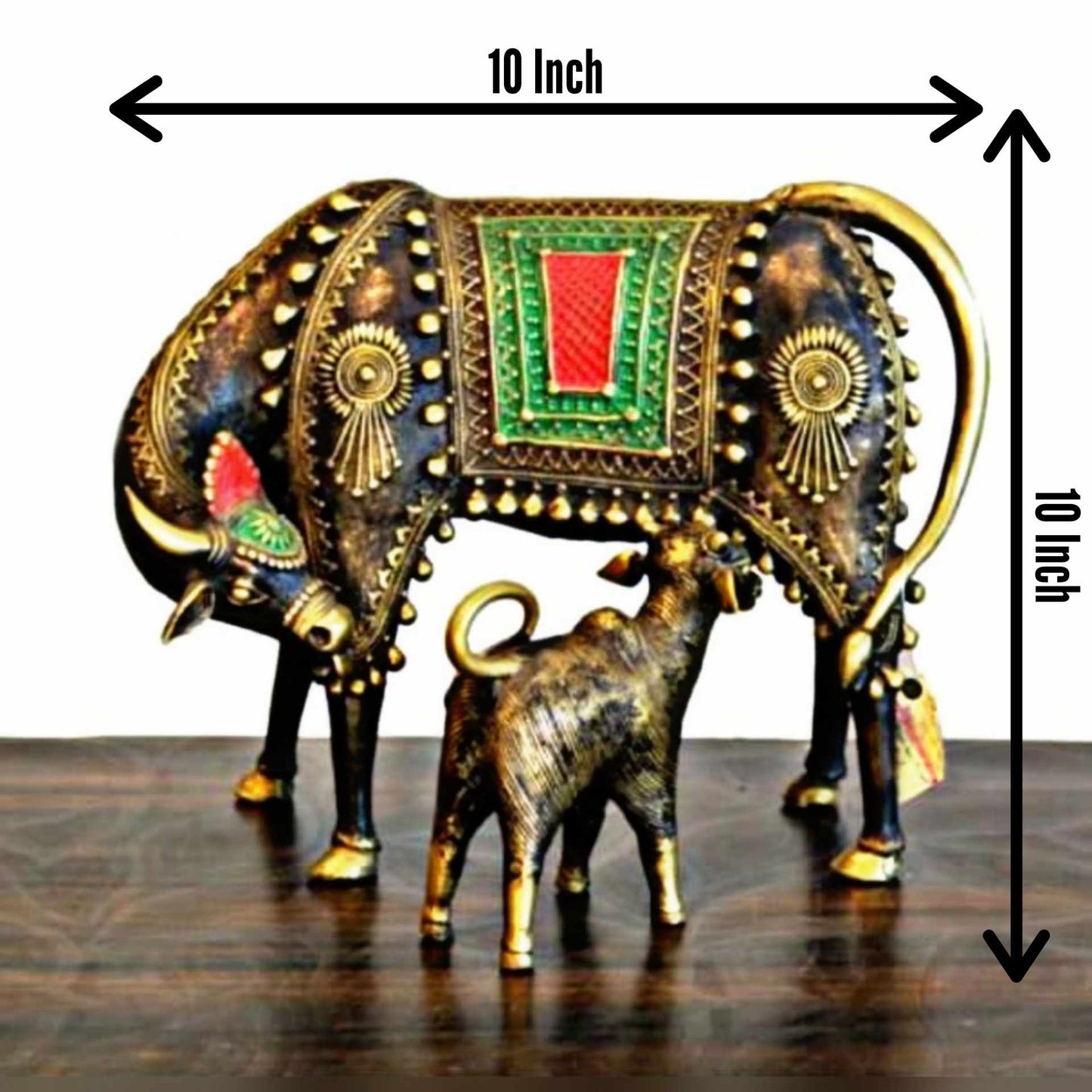 Pratibha Art Bastar Art Nandi: 9" * 5" Brass Kamdhenu Cow and Calf