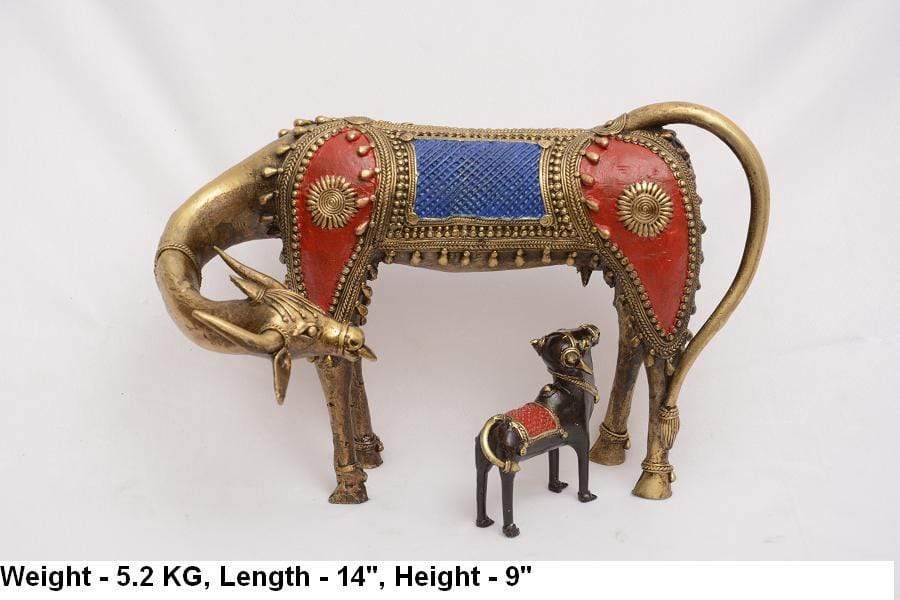 Pratibha Art brass cow and calf Kamdhenu Cow and Calf