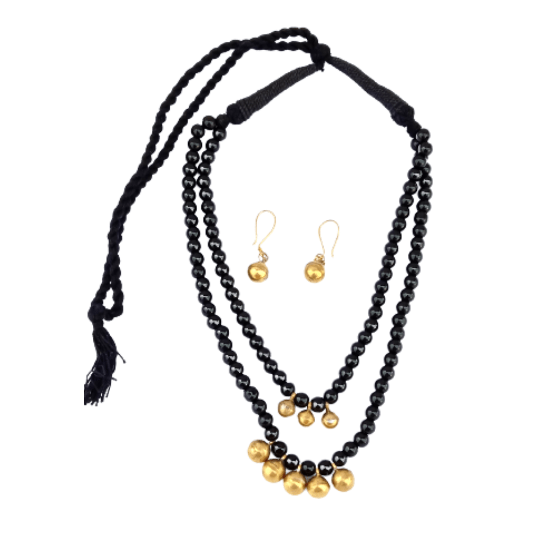 Pratibha Art Dhokra Jewellary Dhokra Art Jewelry- Black and Golden Beads