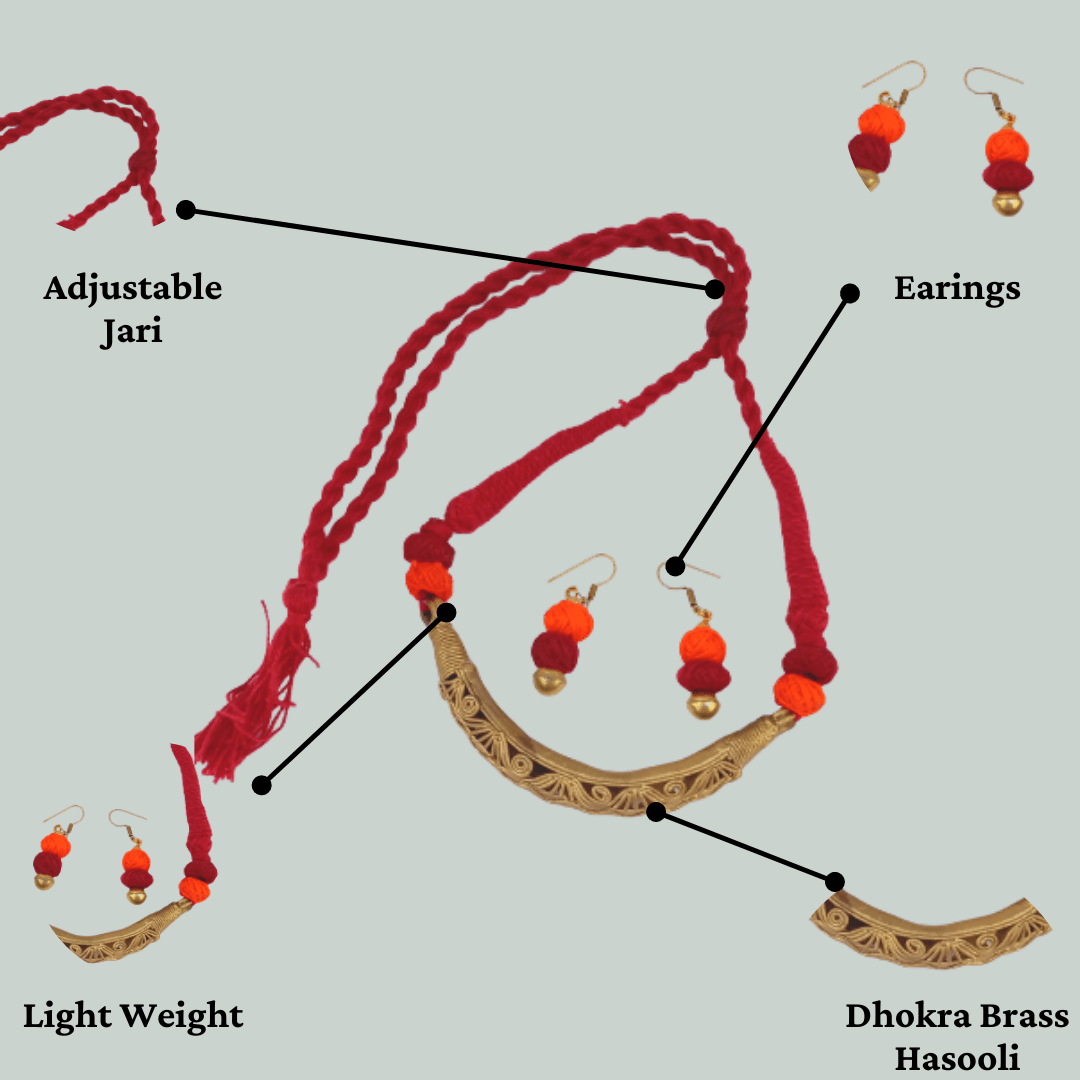 Pratibha Art Dhokra Jewellary Dhokra Art Jewelry-Red Jari
