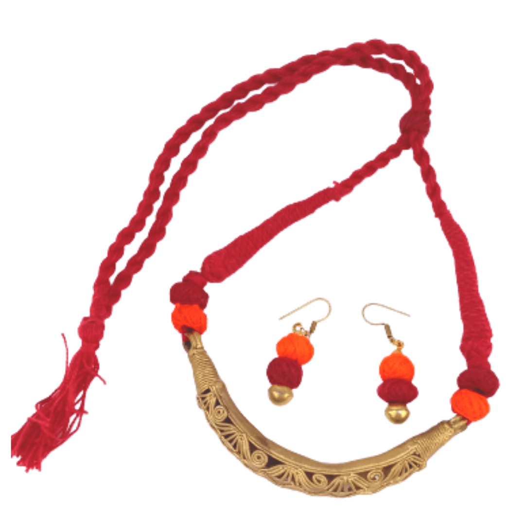 Pratibha Art Dhokra Jewellary Dhokra Art Jewelry-Red Jari