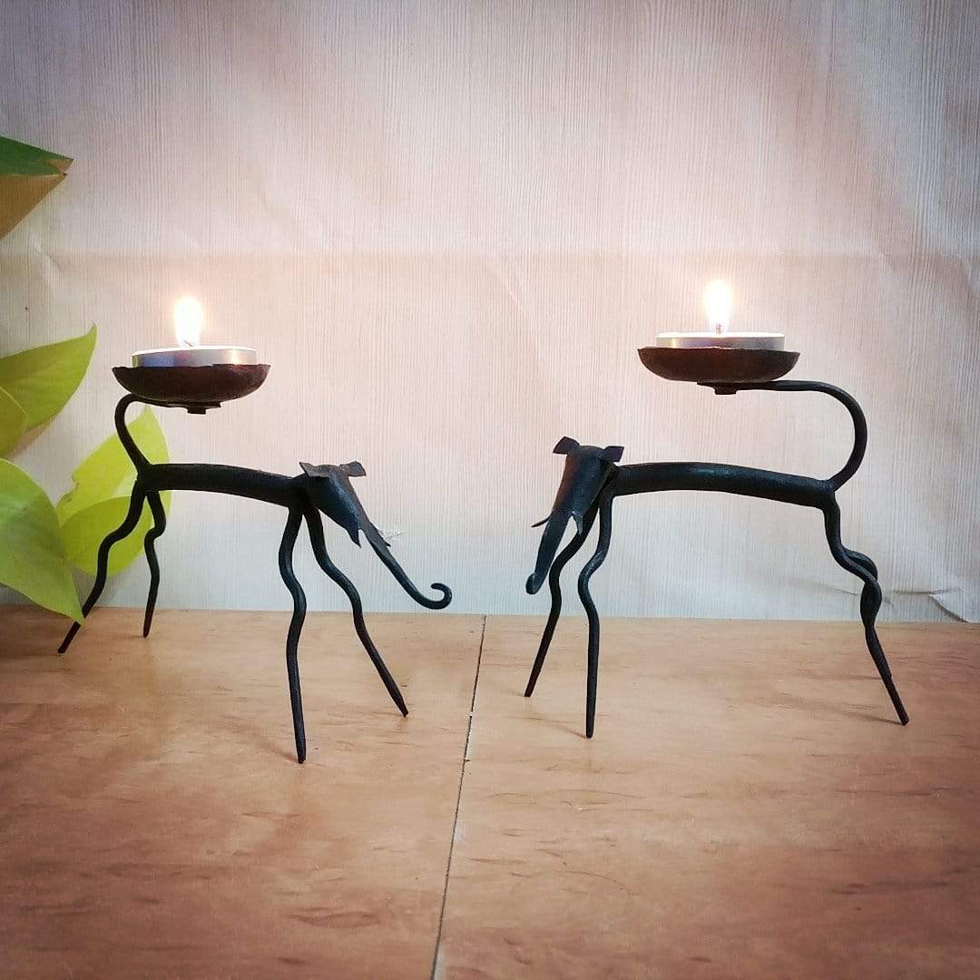 Elephant Pair Diya and Candle Stand