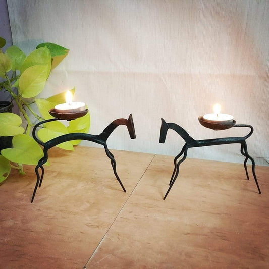 Horse Pair Diya and Candle Stand