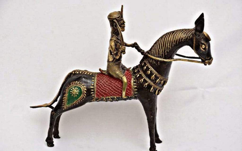 Pratibha Art Horse Long Horse with Man Sitting