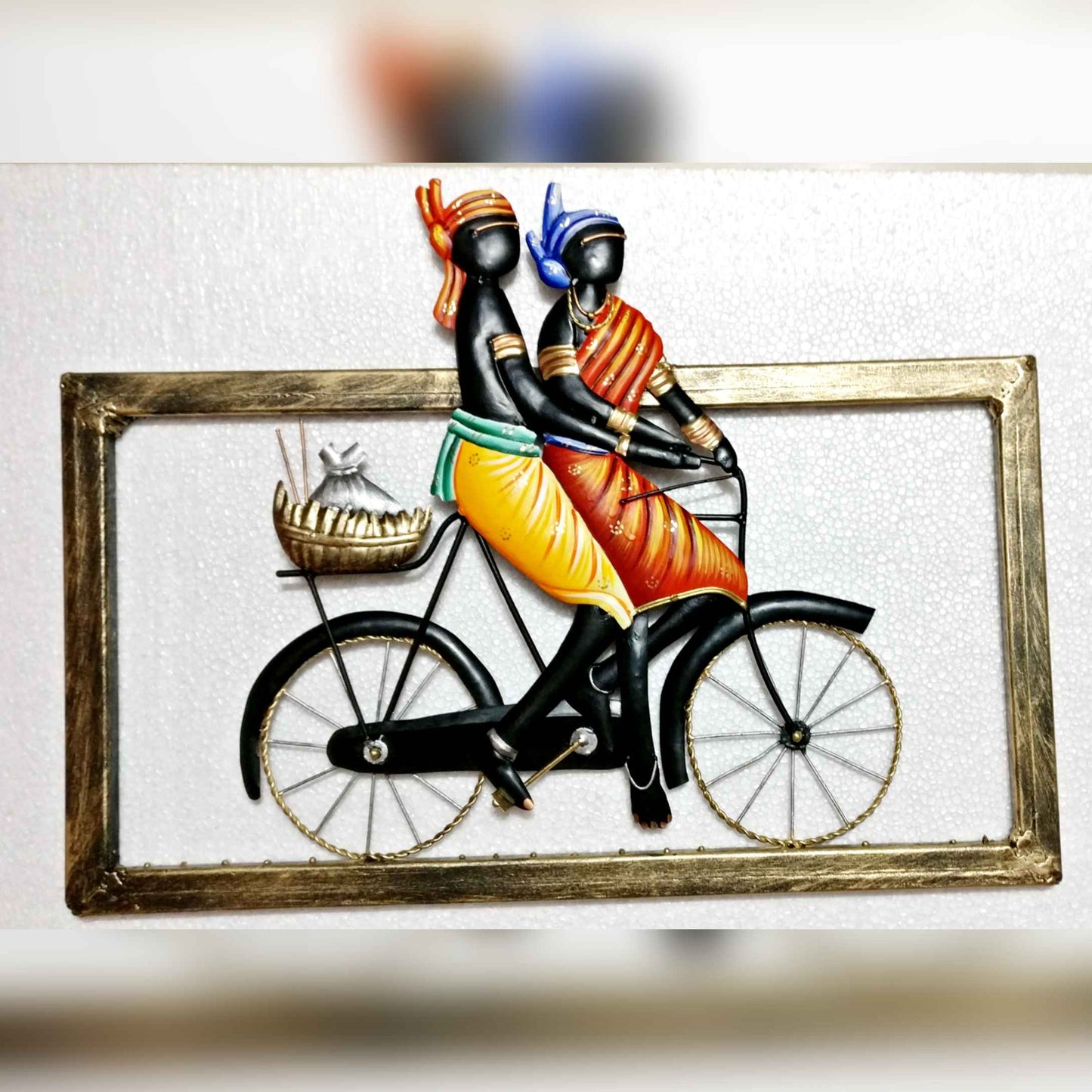 Pratibha Art Memento Couple Dance Big Tribal Couple Going for Shopping on Bicycle