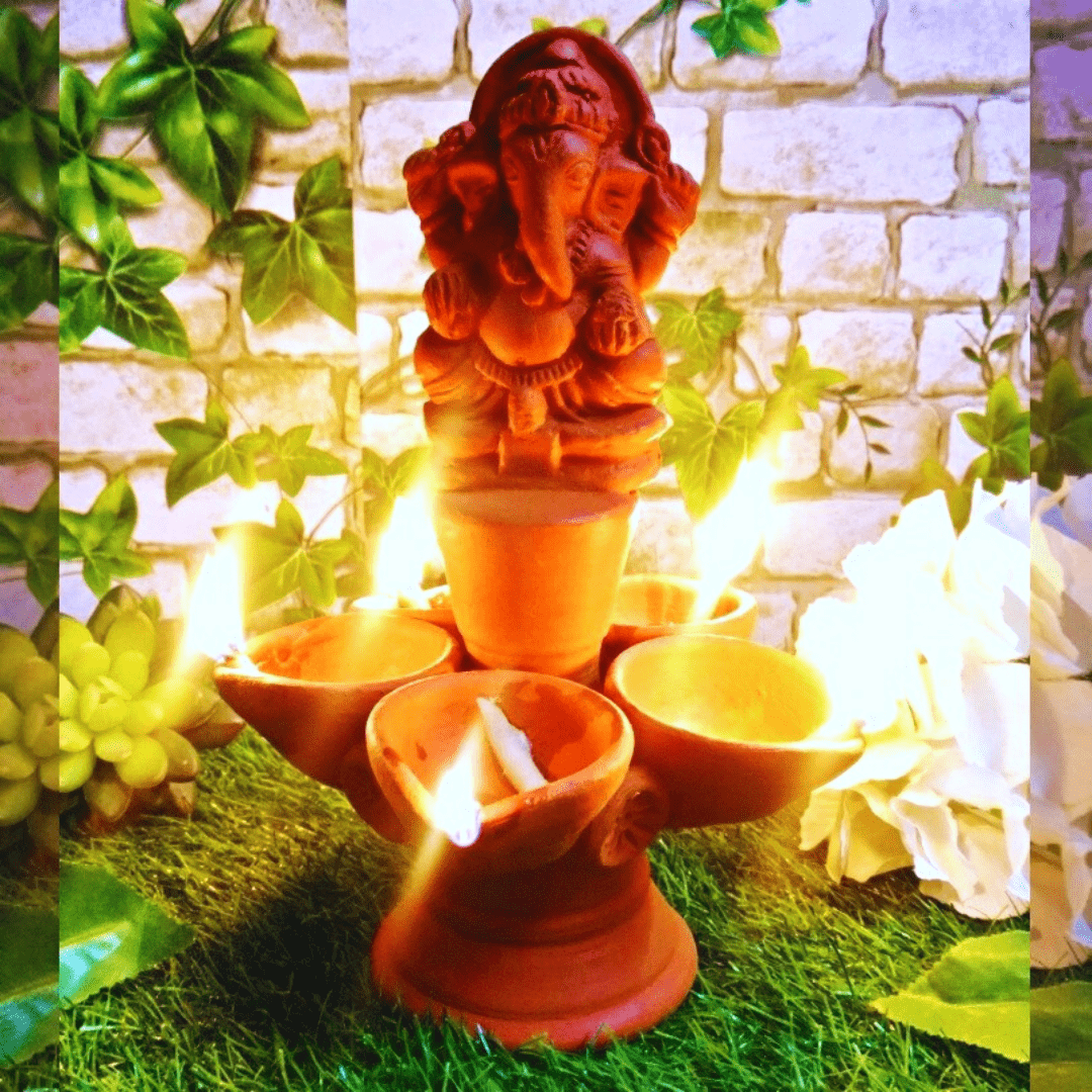 Pratibha Art Terracotta Diya Ganesh Panch Diya