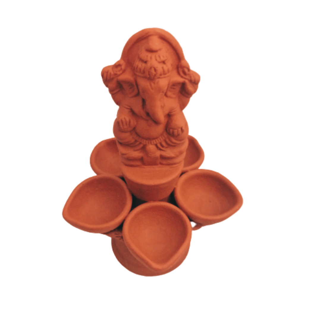Pratibha Art Terracotta Diya Ganesh Panch Diya