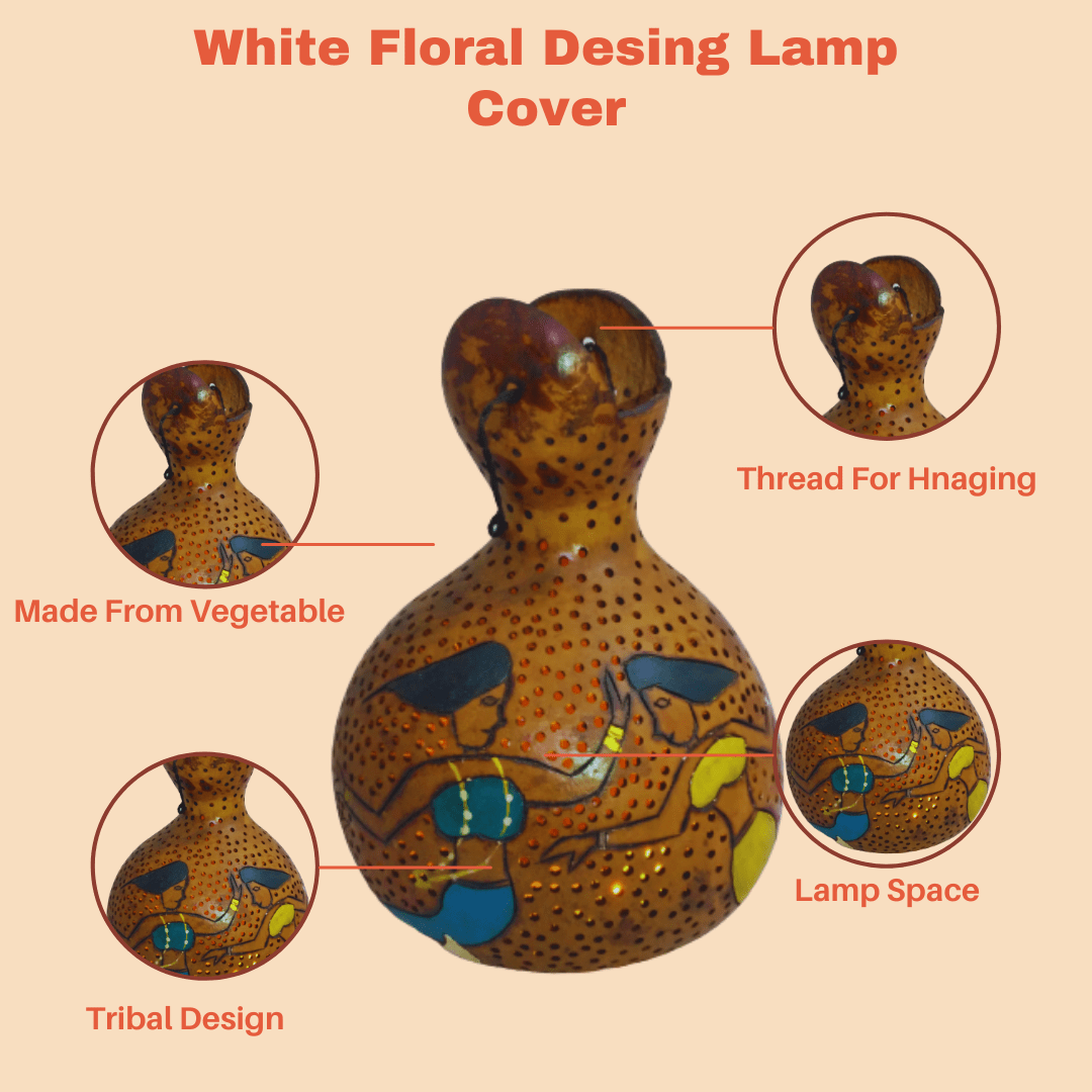 Pratibha Art Tumba Art Lamp Cover White Floral Design Lamp Cover Big