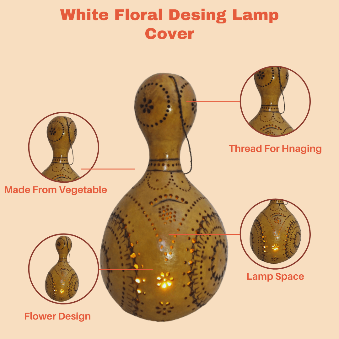 Pratibha Art Tumba Art Lamp Cover White Floral Design Lamp Cover Medium