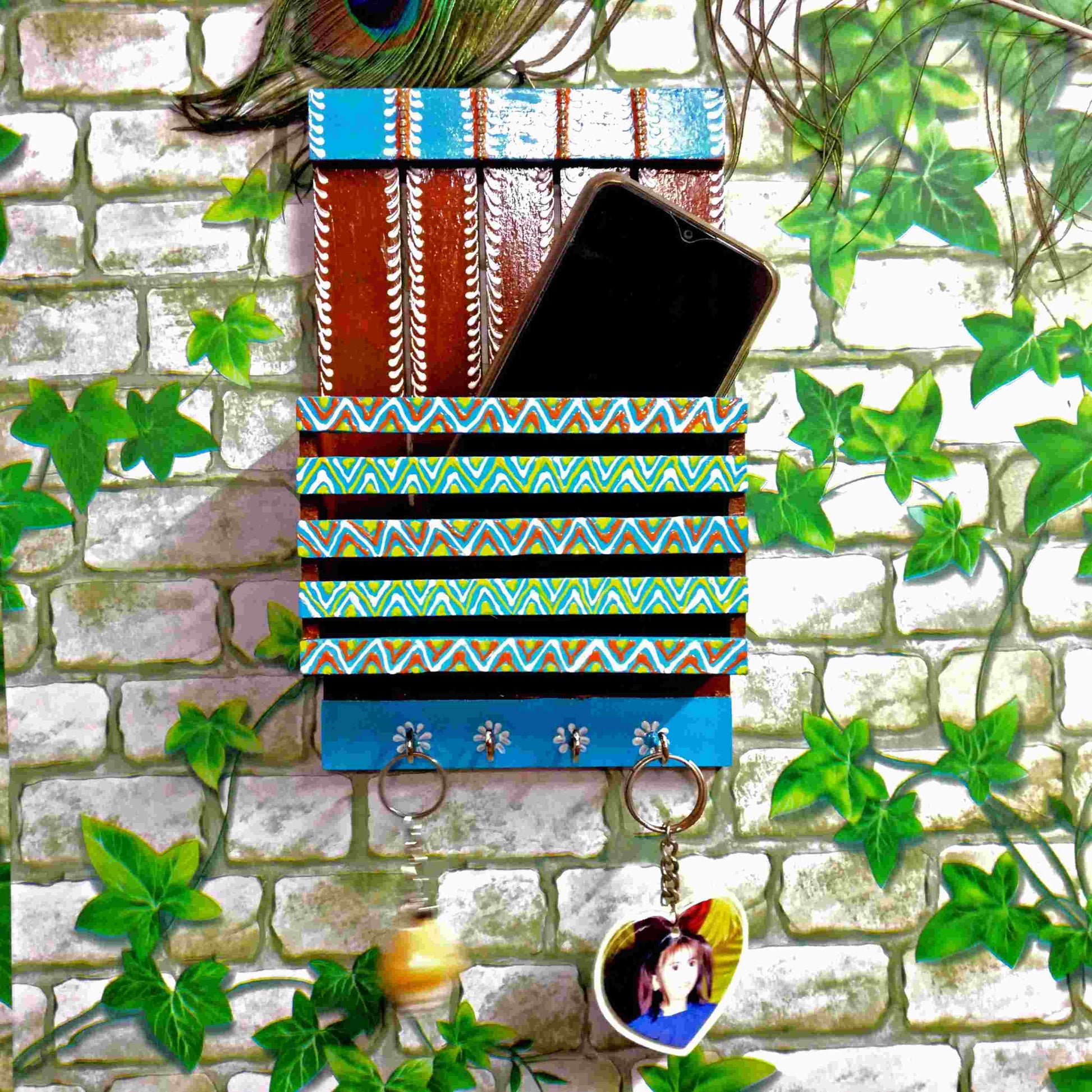 Pratibha Art Wall Decore Wooden Mobile and Key Holder Tribal Design
