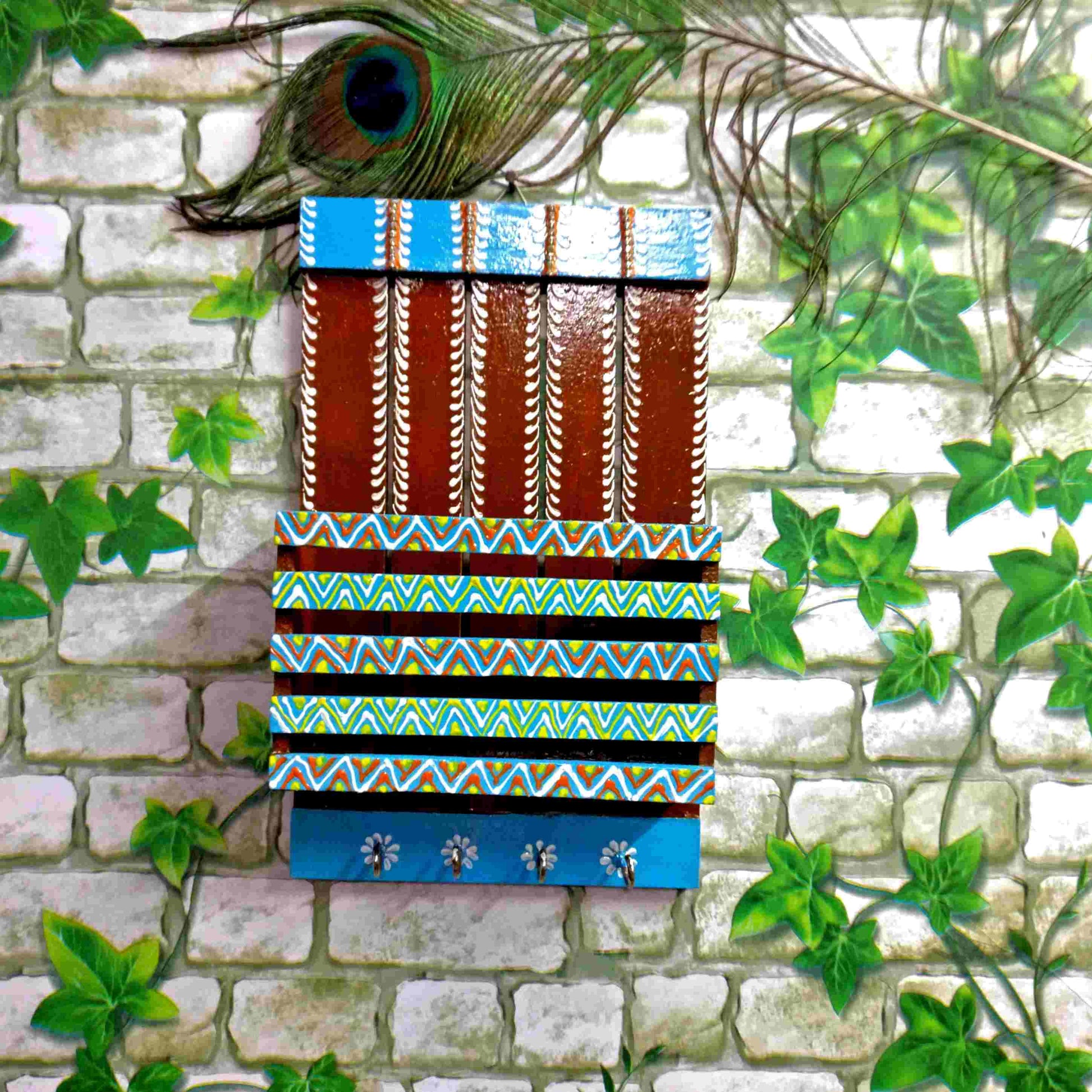 Pratibha Art Wall Decore Wooden Mobile and Key Holder Tribal Design
